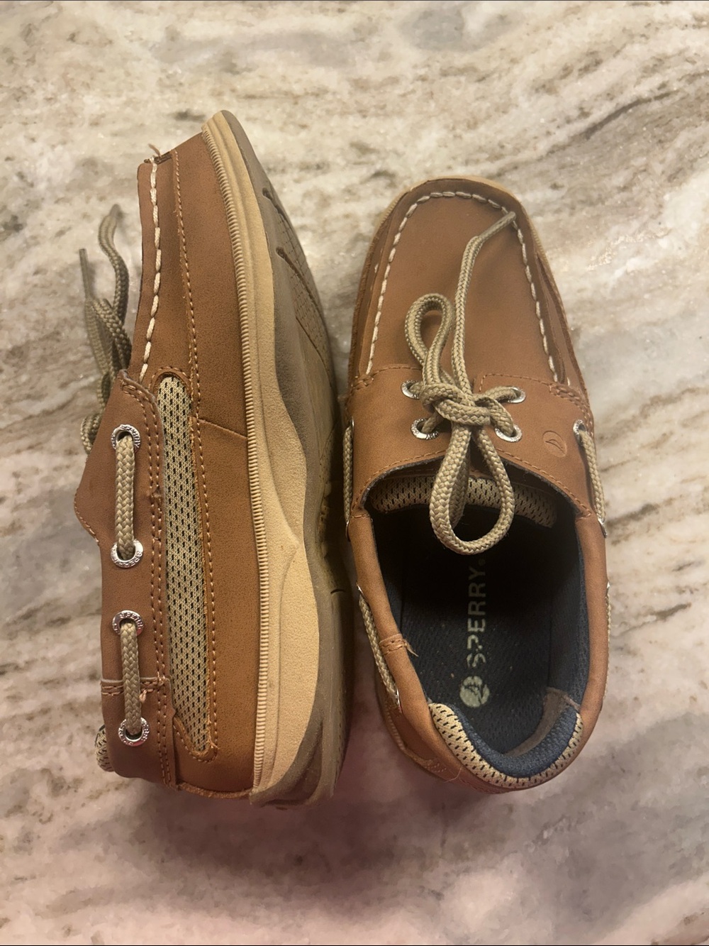 Sperry Tan/Brown Leather Mesh Boat Shoes for Men